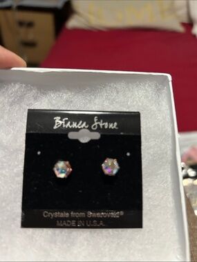 Iridescent Crystal Stud Earrings - Aurora Multicolor